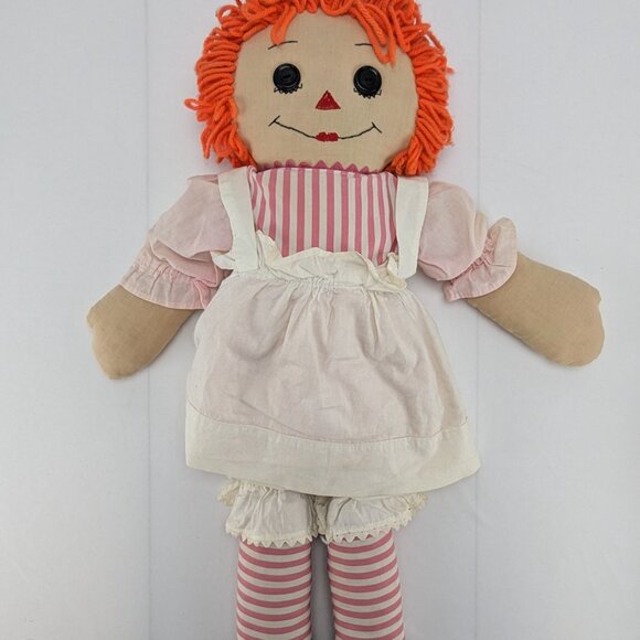 Vintage Raggedy Ann & Andy Cloth Dolls Handmade Set 25" Fabric Retro Toys - Picture 2 of 13